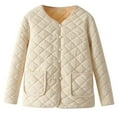 thumbnail image 1 of Warm Trench Coat For Women Warm Quilted Long Sleeve Floral Soild Puffer Beige Fall/Winter Outerwear Jacket With Pockets XL-5XL, 1 of 8