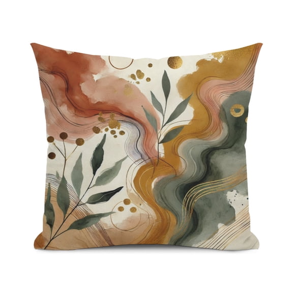 Warm Trendy Abstract Watercolor Design in Earthy Color Tones Throw Pillow Cover, 18x18