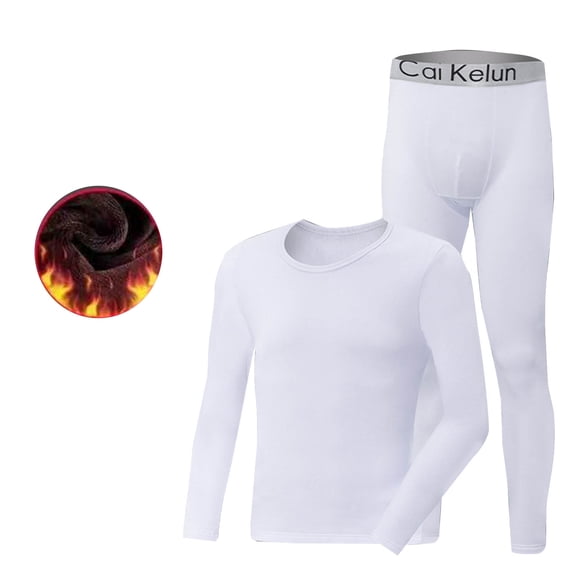 Warm Underwear Set Men Casual Solid Color Thick Pullover Long Sleeves Keep Warm Underwear and Pants Set Undershirt for Men Fall Winter Clothing Pullover Thermal Base Layer for Cold Weather