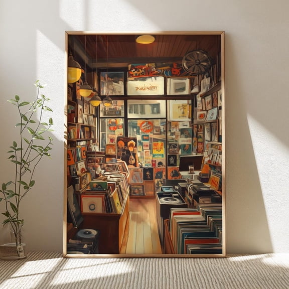 Warm Vintage Record Shop Interior Retro Music Wall Art Poster 8x12 UNFRAMED