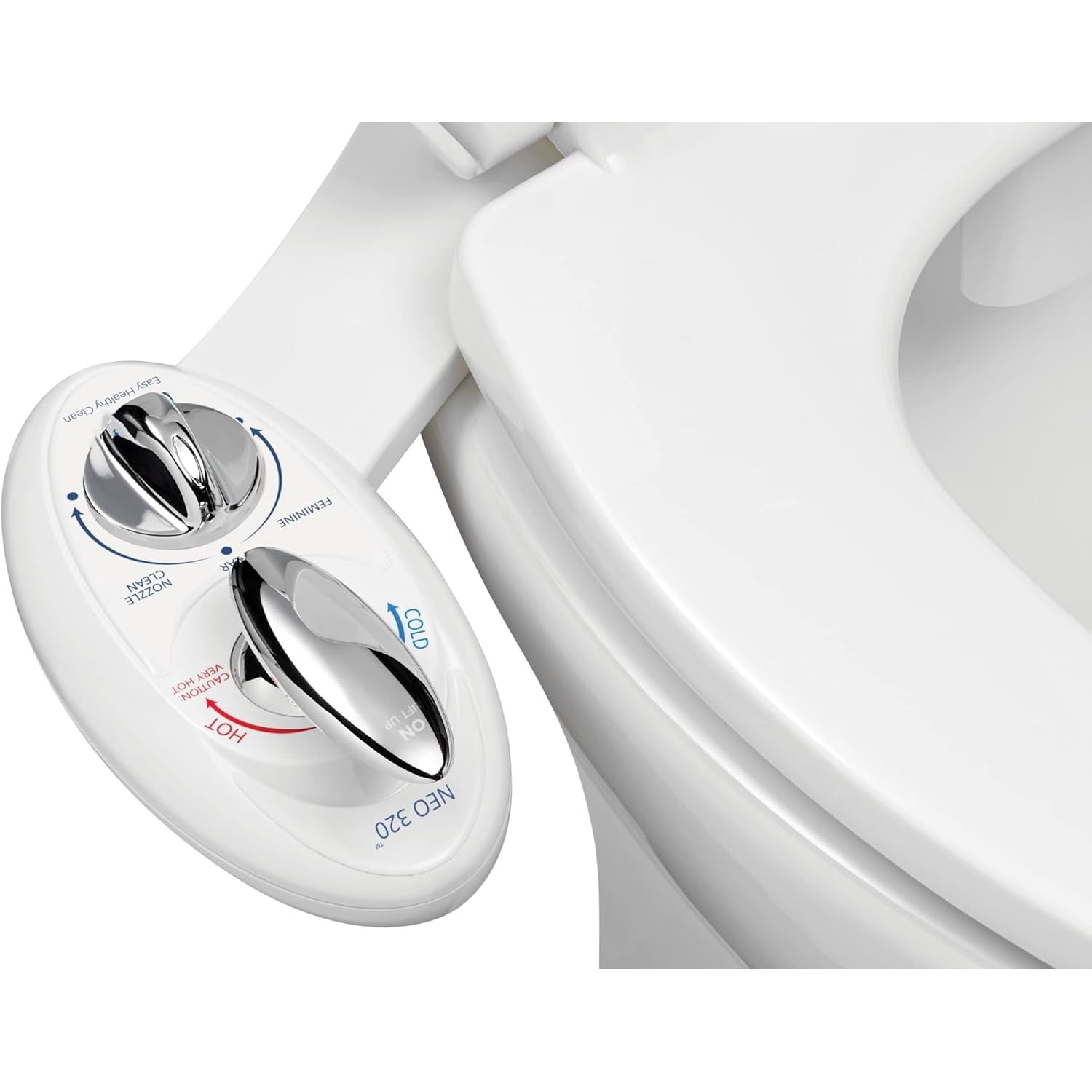 Warm Water, Dual Nozzle, Self-Cleaning, Non-Electric Bidet Attachment for Toilet Seat, Adjustable Water Pressure, Rear & Feminine Wash (White)