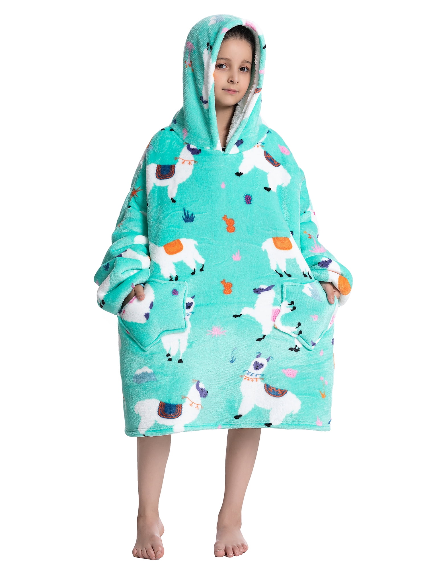 Warm Wearable Blanket Hoodie for Women Men and Kids, Oversized Sherpa Fleece Hooded Blanket