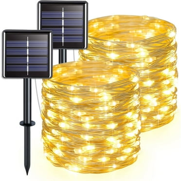 Warm White 100 LED 33ft Solar String Lights - 8 Modes, IP65 Waterproof, Indoor Outdoor Lighting for Home, Garden, Party, Wedding (2 Pack)