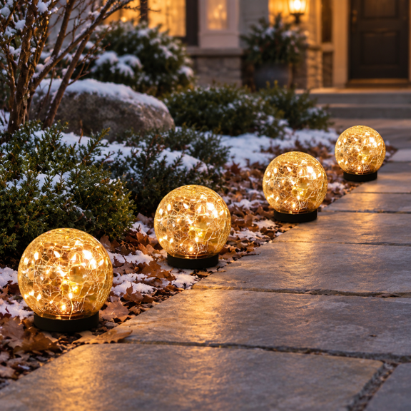 Warm White 4 Globes Solar Globe Outdoor Landscape Walkway Garden Lights