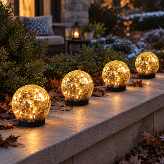 Warm White 4 Globes Solar Globe Outdoor Landscape Walkway Lights