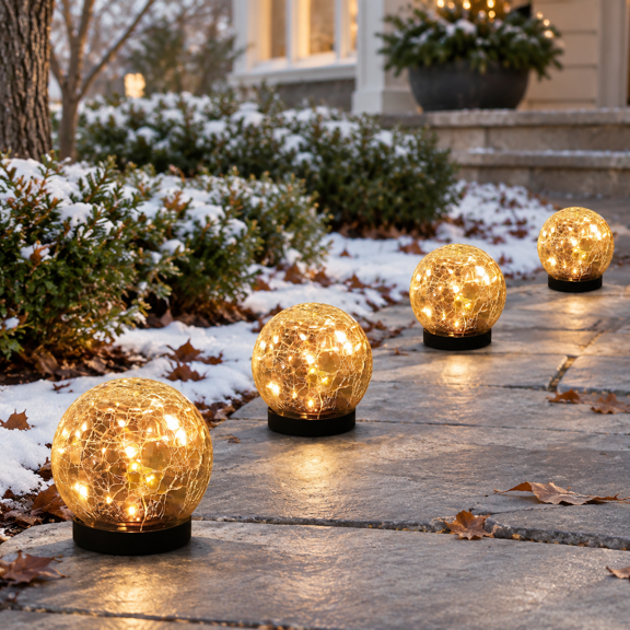 Warm White 4 Globes Solar Globe Outdoor Landscape Walkway Lights