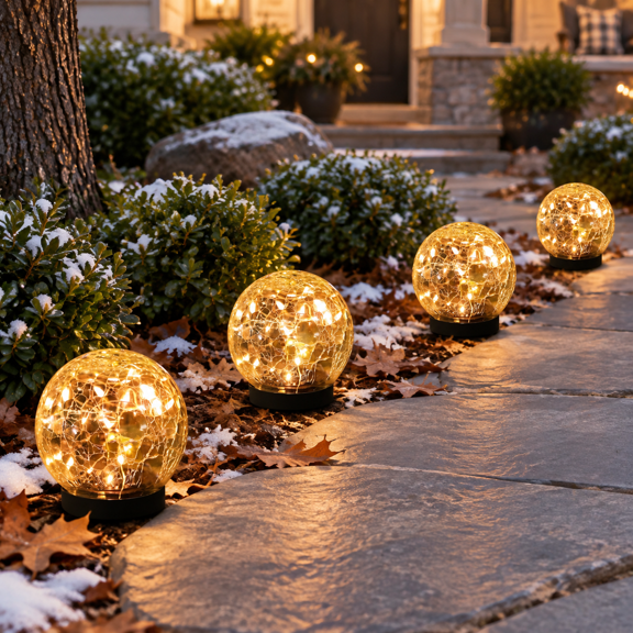 Warm White 4 Globes Solar Globe Outdoor Landscape Walkway Lights