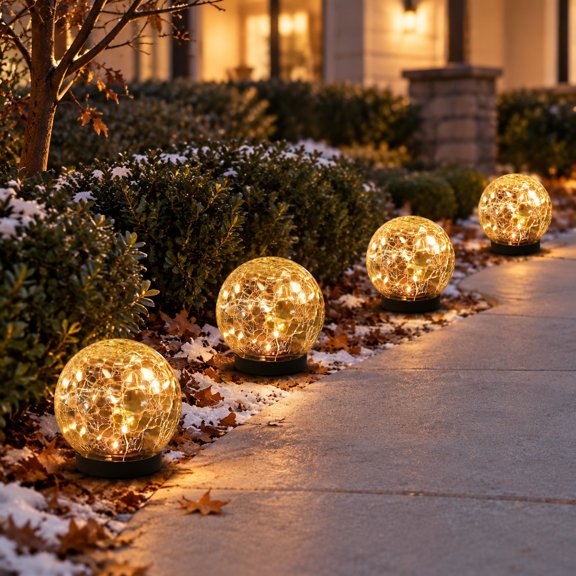 Warm White 4 Globes Solar Globe Outdoor Landscape Walkway Lights