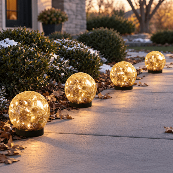 Warm White 4 Globes Solar Outdoor Landscape Walkway Garden Lights