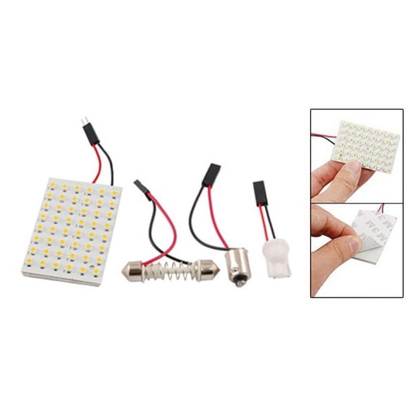 Warm White 48 LED Panel 3528 SMD Dome Light Lamp + T10 BA9S Festoon Adapter