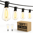 Warm White 50FT Outdoor String Lights with 27 Bulbs, Waterproof Patio ...