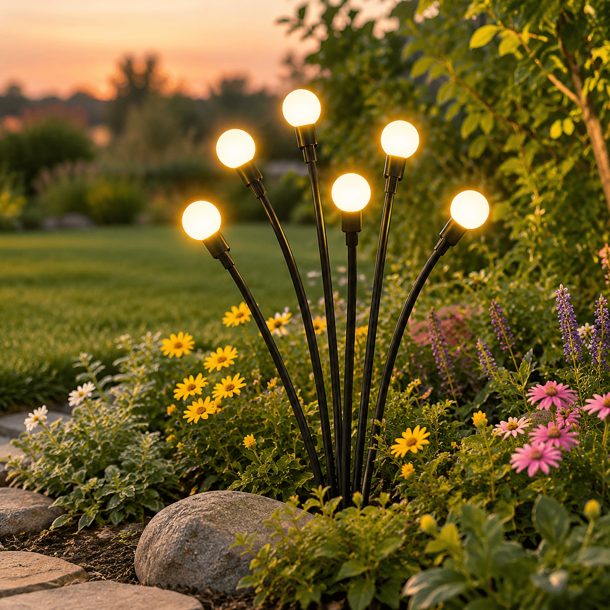 Fire Fly Packing Warm White 6 Pack Solar Firefly Outdoor Garden Lights for Landscape and ...