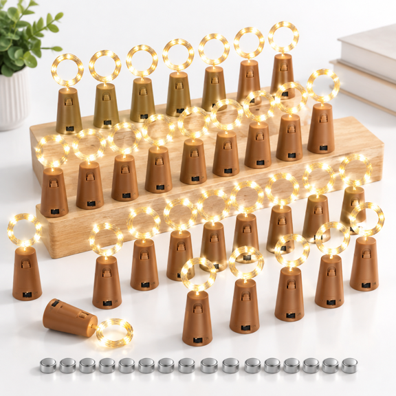 Warm White 60 Pack Mini String Cork Lights, 7 Ft Copper Wire Fairy Lights for DIY Decor
