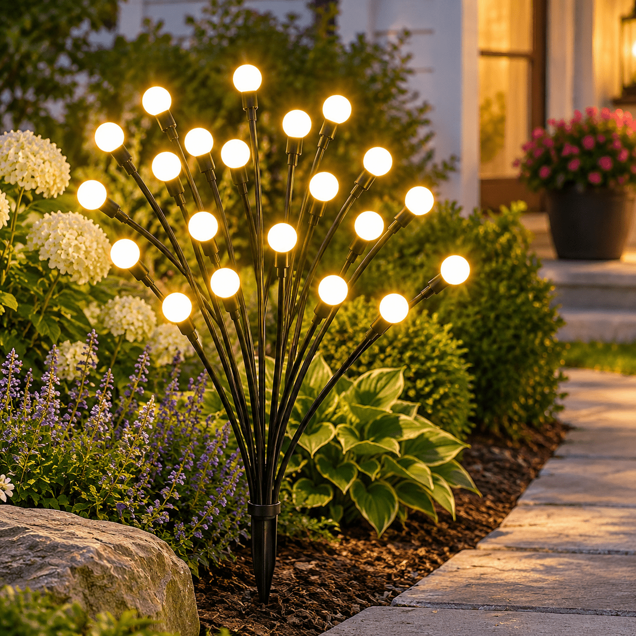 Fire Fly Packing Warm White 8 Pack 64 LED Solar Garden Firefly Outdoor Landscape Walkway ...