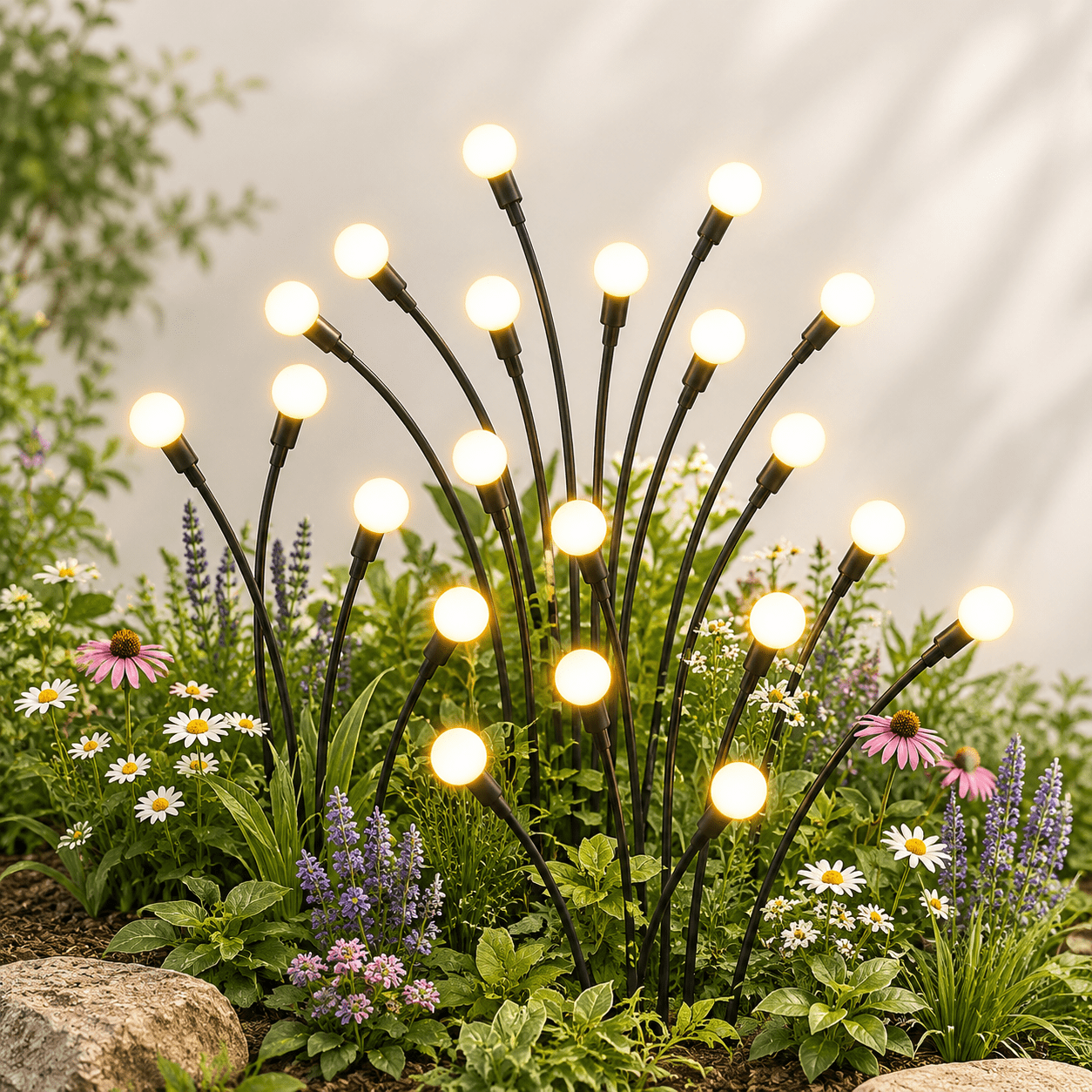 Fire Fly Packing Warm White 8 Pack 64 LED Solar Outdoor Garden Firefly Landscape Lights ...