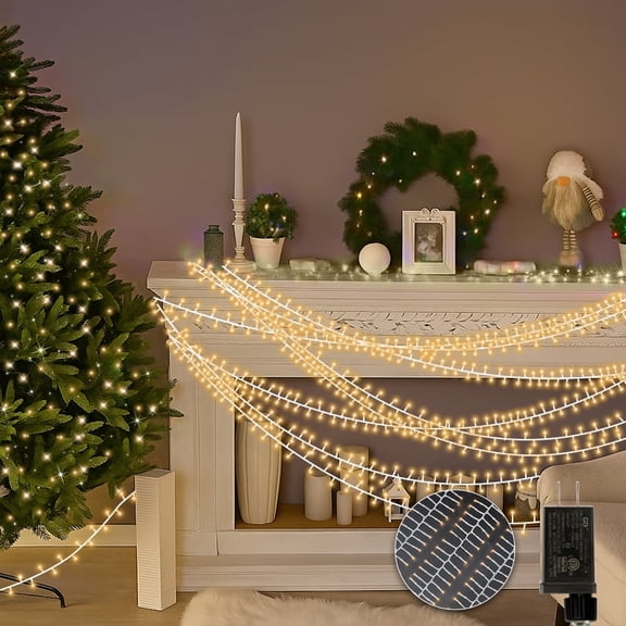 Warm White Christmas Mini Lights,Outdoor Cluster Light750 LED Firecrackers String, 8 Modes Timer Remote Waterproof Plug in Twinkle Fairy for Tree Garland Window Party