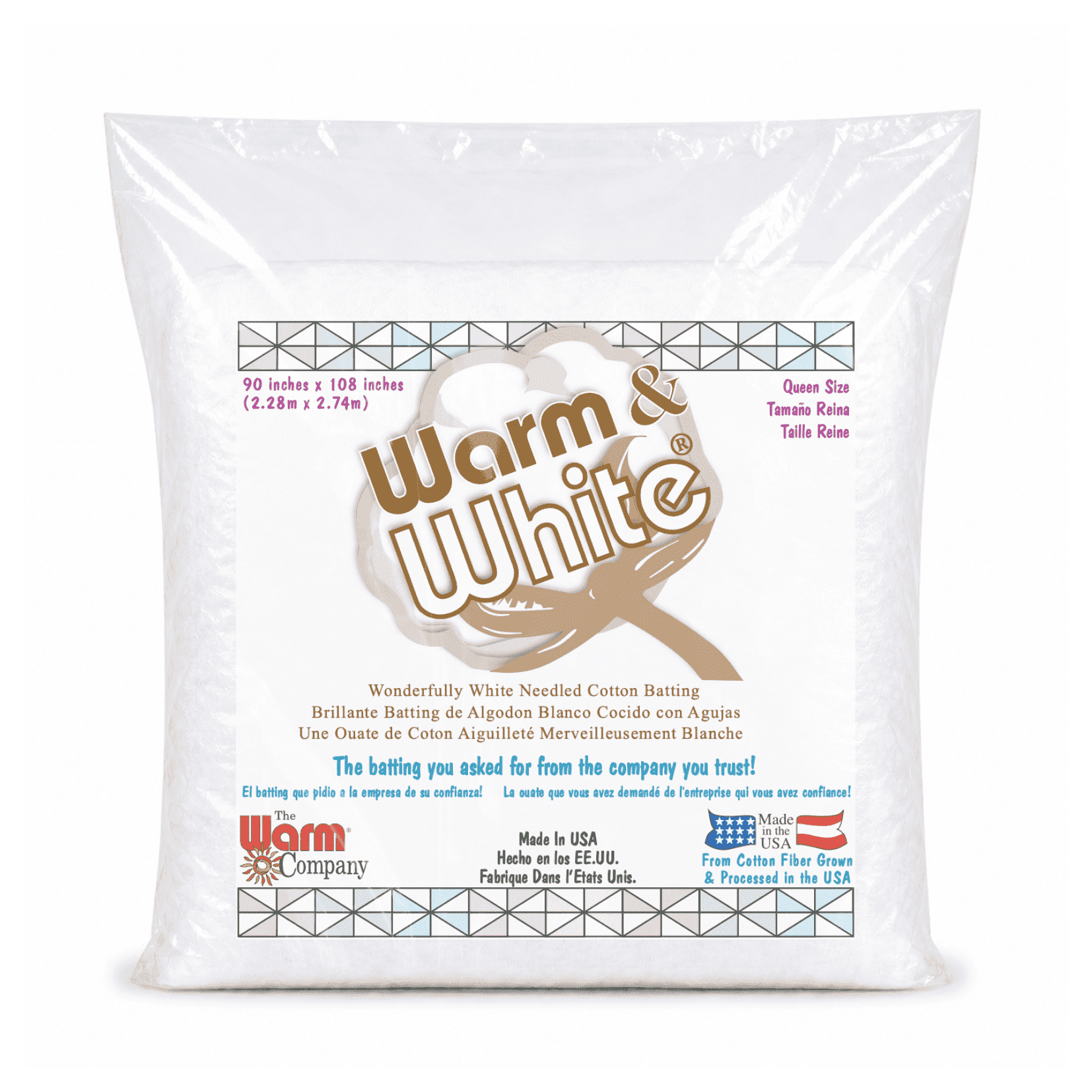Warm & White Cotton Batting Queen Size 90'' x 108'' Precut
