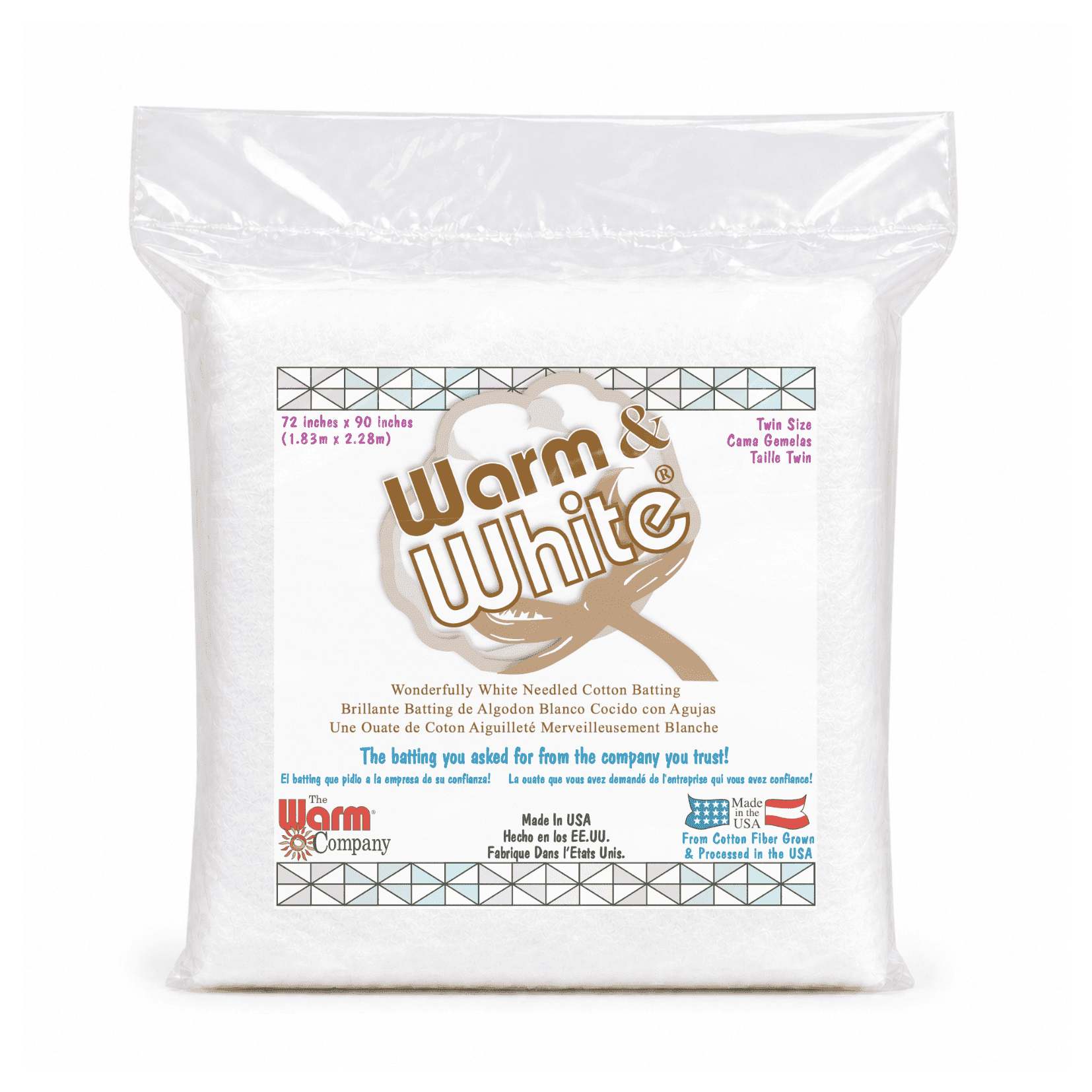 Warm & White Cotton Batting Twin Size 72'' x 90'' Precut