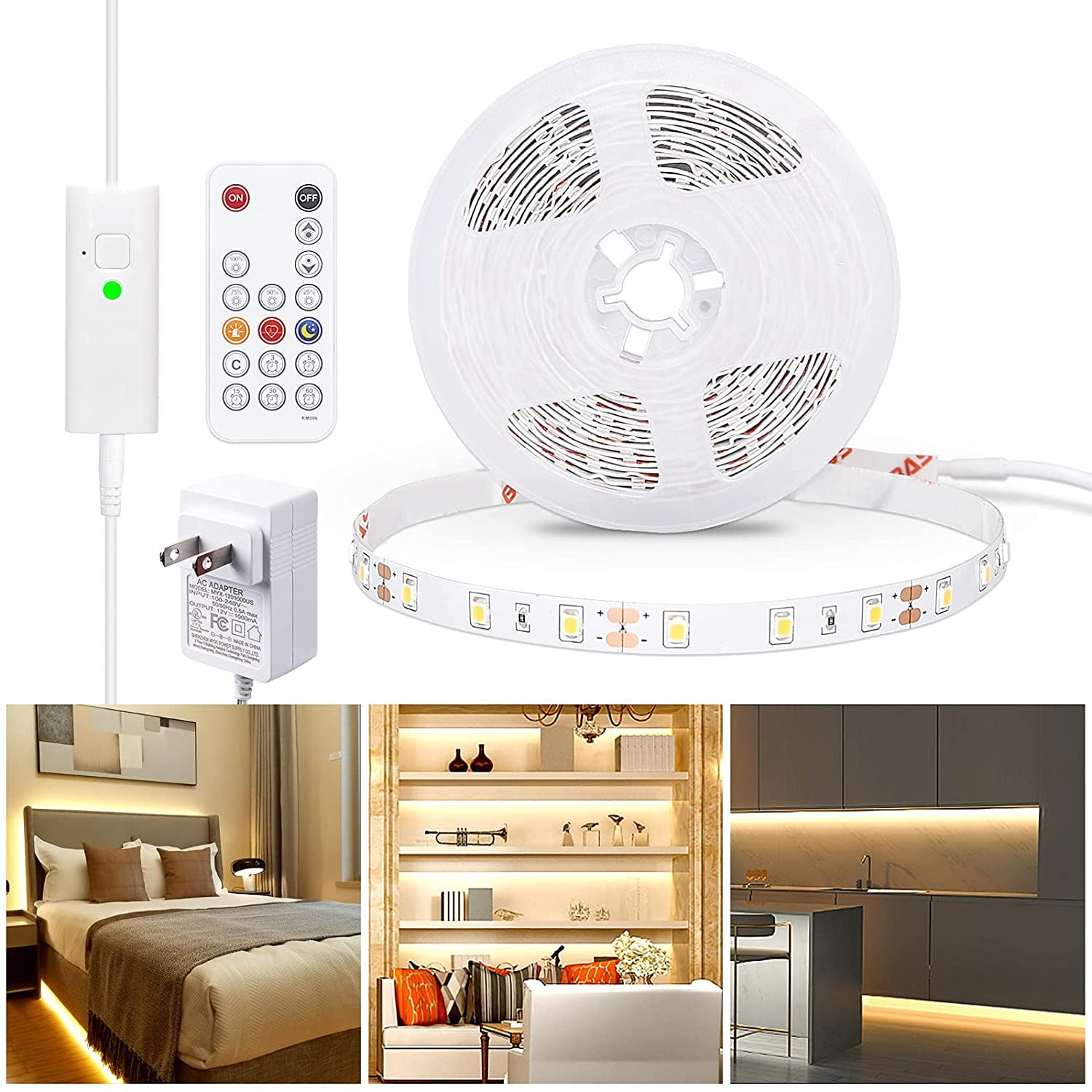 16.4ft Warm White Dimmable LED Strip Lights with RF Remote