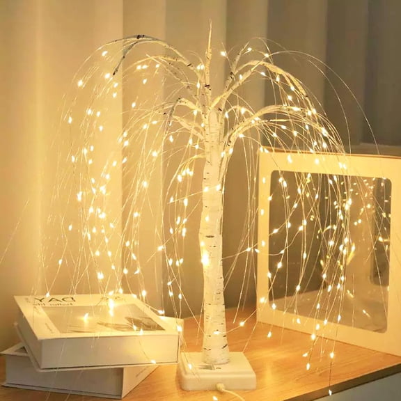 Warm White Firefly Ambient Light USB & Battery Dual Power Glowing Willow Tree LED Decor Table Lamp for Kids' Rooms Wedding Anniversaries & Birthday Parties and Gift