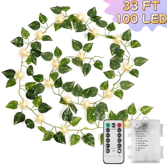 Warm White Ivy Vine String Lights 33ft 100LED- Bedroom, Wall, Garden, Party, Wedding Decor