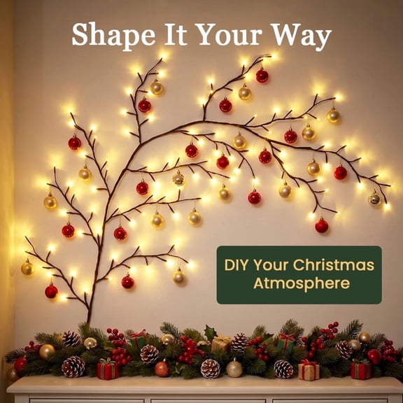 Warm White LED Branch Light Decorative Night Light, 144 Soft Glow Leds 7.5 Ft Black Christmas Decor Flexible Branch Decoration, Holiday Cheer Ambient Lights