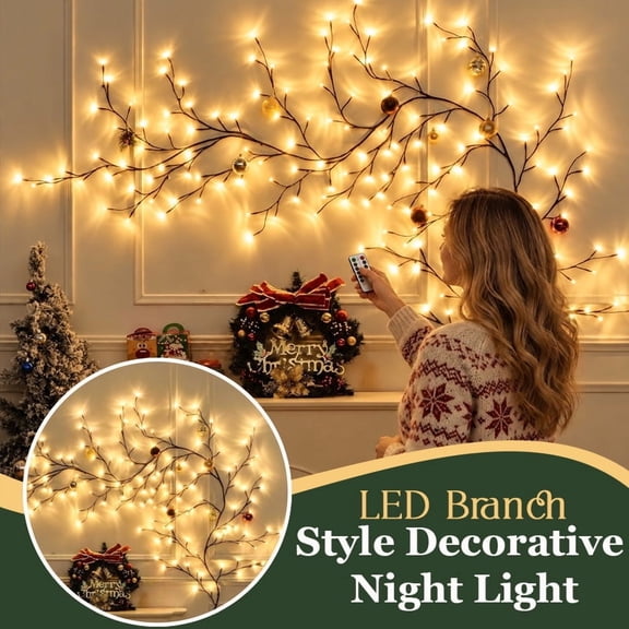 Warm White LED Branch Light Decorative Night Light Modern Branch Wall Lights for Bedroom Aesthetic, Indoor Tree Vine Lights for Photo Backdrop, USB Plug in Branch Lights for Apartment Decor