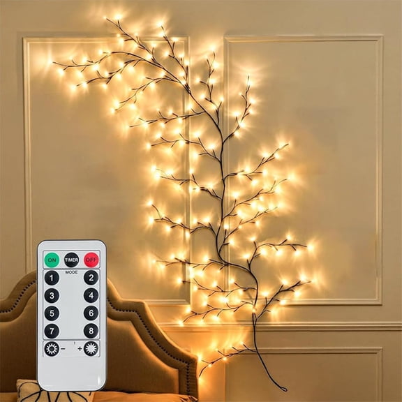 Warm White LED Branch Light Decorative Night Light, Remote-Controlled Holiday Wall Decor, Flexible LED Branch Lights with 8 Lighting Modes, Holiday Home Wall Vine Lights Decor