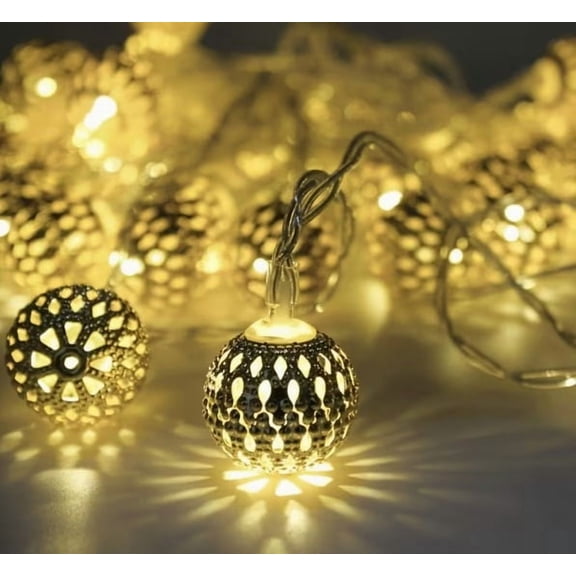 Warm White LED Moroccan String Lights - Battery Operated Decor