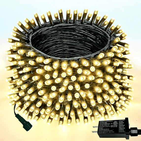 Warm White LED String Lights 33m 300 LED, 8 Modes Timer & Memory Function, IP44 Waterproof Plug-in Fairy Lights for Bedroom, Patio, Wedding, Party, Christmas & Indoor Outdoor Decoration