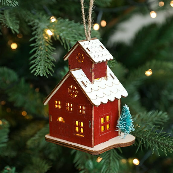 Warm White LED Wooden Christmas Village String Lights - 10 Piece 3D House Decor for Indoor Outdoor Holiday Display