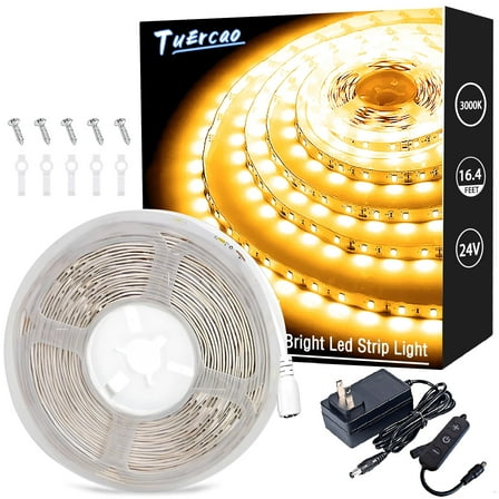 Warm White Led Strip Lights for Bedroom, 16.4ft 300Leds, Dimmable,Flexible, Super Bright LED Tape Lights for Living Room, Kitchen, Vanity Mirro （Indoor Use）