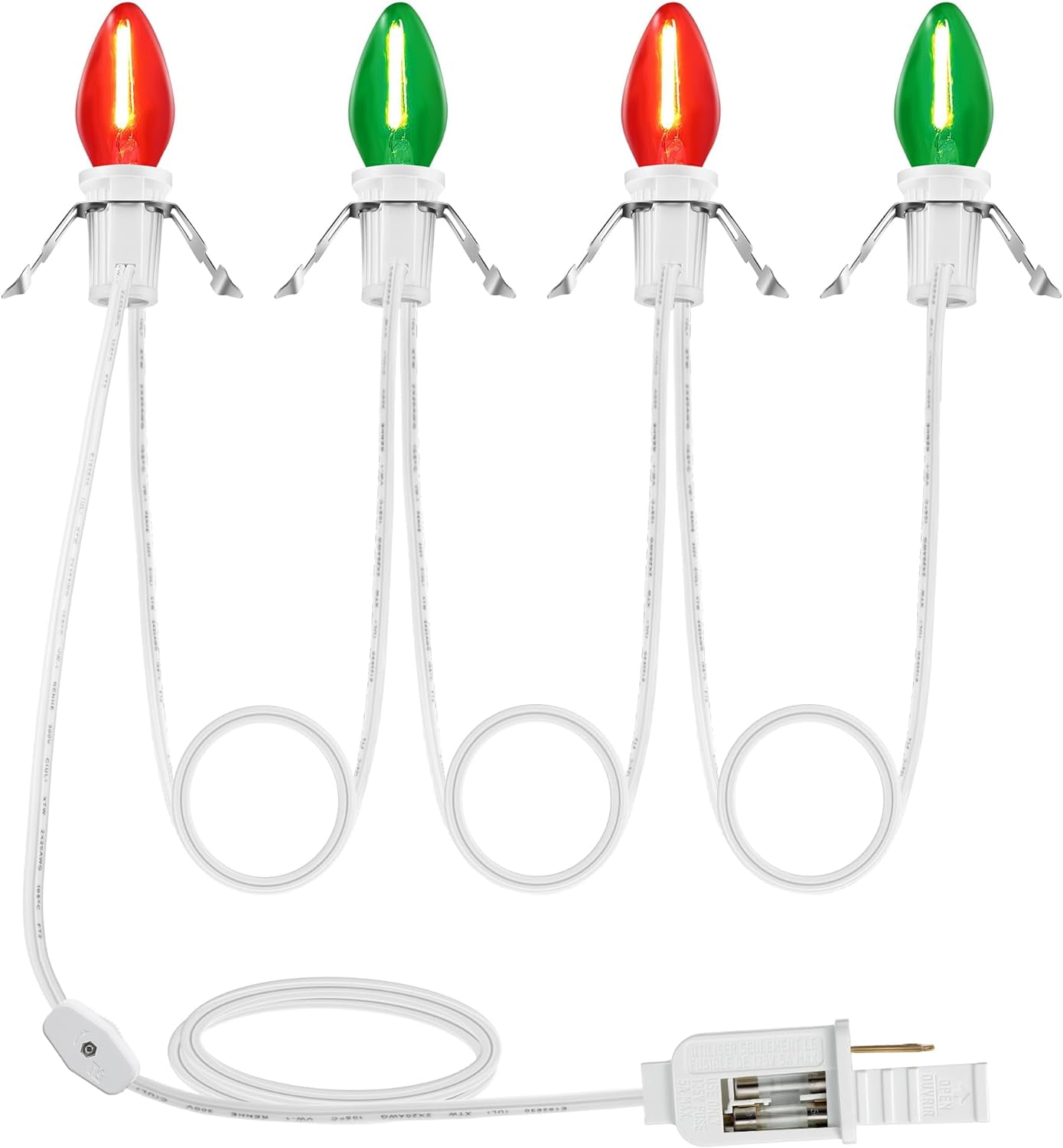Warm White Light Bulb Christmas Village Light Cord Accessory Cord with 4 LED Bulbs, 9.8 Ft Red