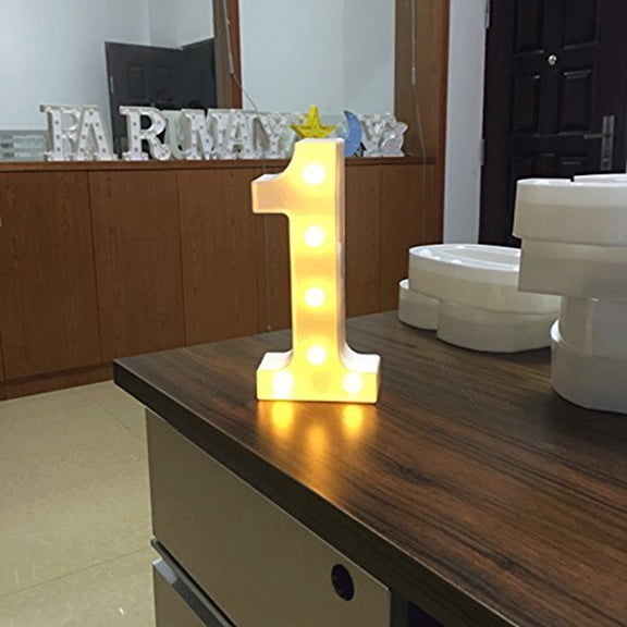 Warm White Marquee Number Lights | 0-9 Number Lights for Party, Bar, Home, Anniversary Decor; Wall & Table Decorative Marquee Lights; Battery Powered
