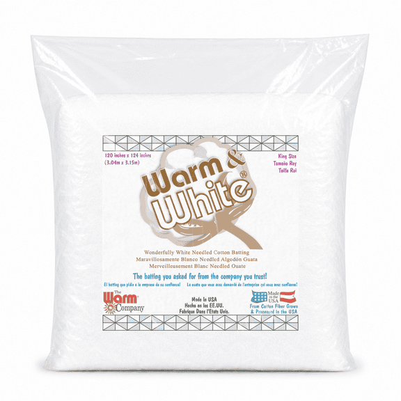 Warm & White Cotton Batting King Size 120'' x 124'' Precut