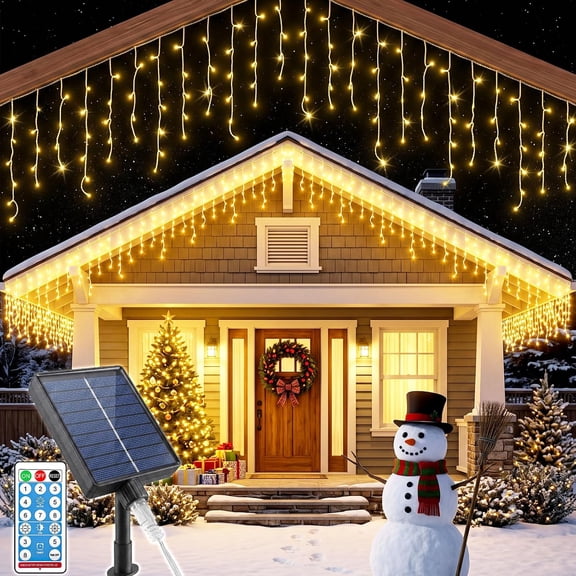 264 LED Solar Icicle Lights Outdoor, 8 Modes Waterproof Curtain Lights with Intelligent Timer & Dimmer for Home, Party and Holiday Decor, 19.7 x 1.64 ft