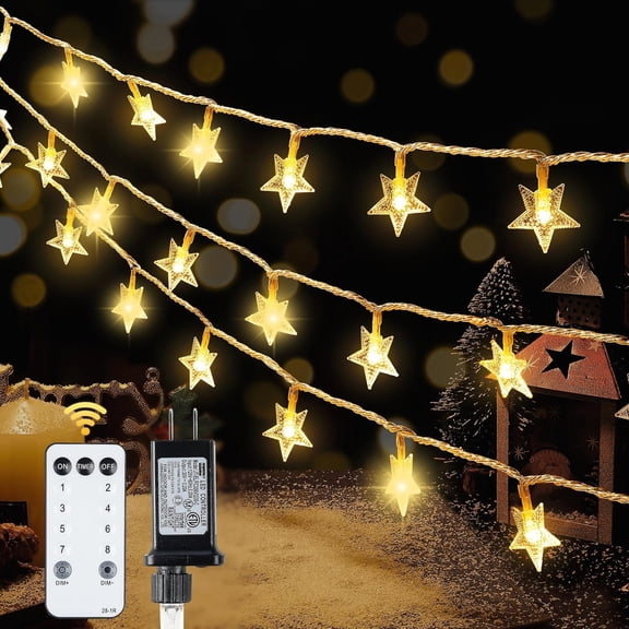 Warm White Star String Lights,39FT 100LED Plug in Fairy Twinkle Lights with 8 Modes Waterproof for Indoor Christmas Tree, Home, Girls'Room, Garden, Party, Wedding, Classroom Decor(Warm White)