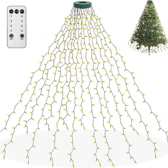 Warm White Waterfall Christmas Lights LED Ring Topper Remote Control Steady Glow Waterproof Indoor Outdoor (1.5m) 200 LEDs