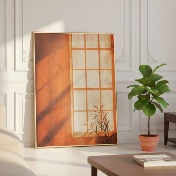 Warm Window Light Wall Art Minimalist Sunlight Shadow Print Terracotta Aesthetic Modern Neutral Decor, Unframed Paper Print