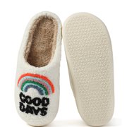Warm Winter Cotton Home Slippers Cute Comfy Couple Men and Women Thick Bottom Soft Shoes Thickened Non-slip Lovely Adult Cute Plush Closefriend Slippers(White-rainbow+women 9-10/men 8.5-9.5)