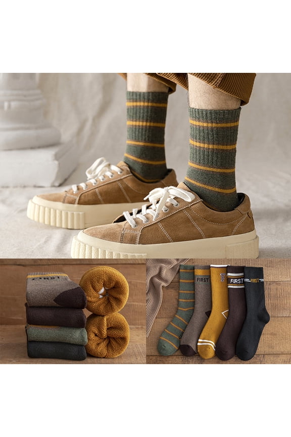 Warm Winter Cozy Thermal Thick Socks,,Text Pattern Warm Thermal Socks,Winter Thick Warm Hiking Cozy Crew Comfy Boot Socks for Men,Size One Size,5 Pairs