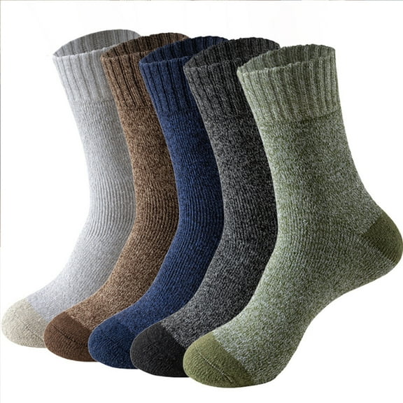 Warm Winter Cozy Thermal Thick Socks Warm Thermal Socks for Winter Winter Thick Warm Hiking Cozy Crew Comfy Boot Socks for Men,5 Color Size One Size 5 Pairs
