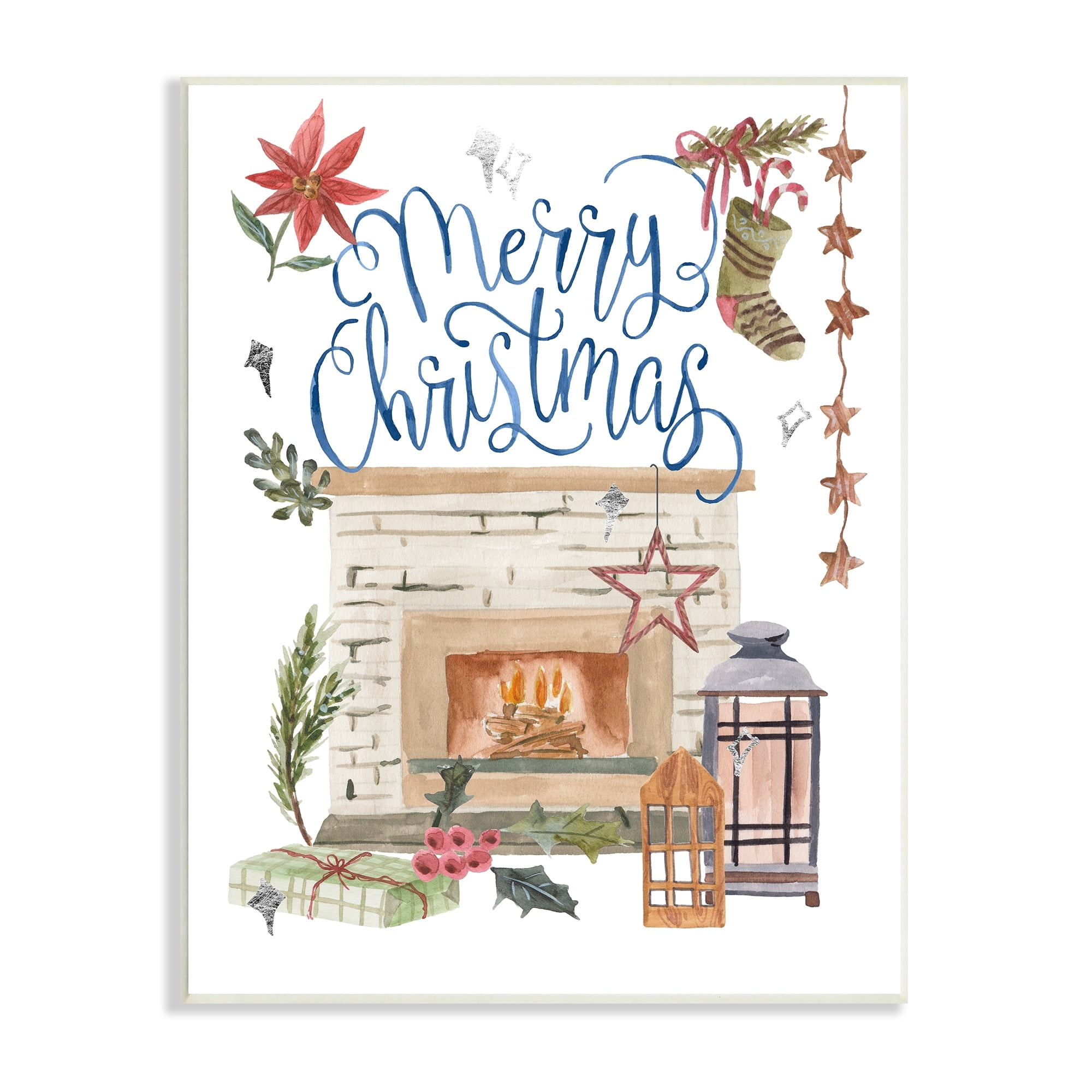 Warm Winter Fireplace Christmas Holly Motif Sentiment Inspirational Painting Unframed Art Print Wall Art