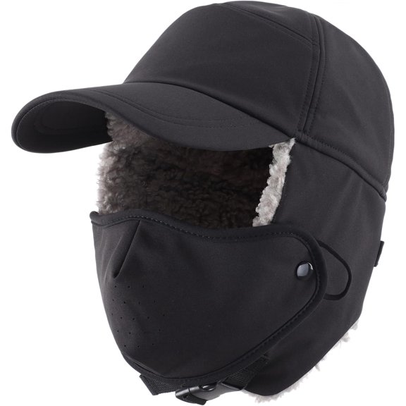 Warm Winter Hat with Ear Flaps Mask Cold Weather Outdoor Ski Cap Water-Resistant Baseball Trapper Hat for Men