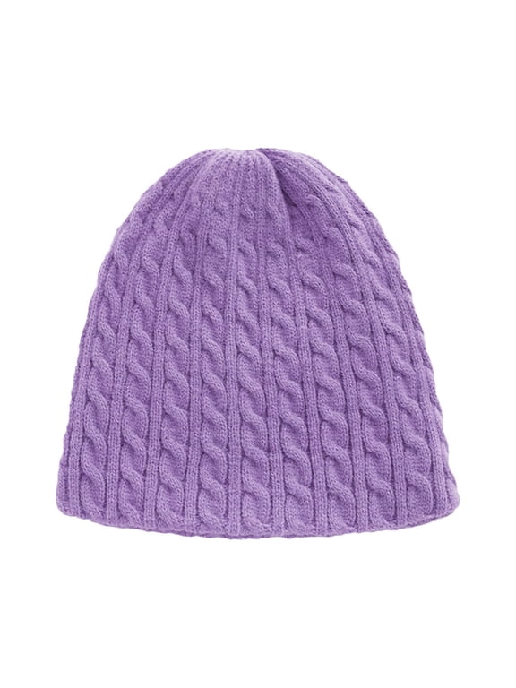 Warm Winter Hats for Women Knitting Skull Beanies Cuff Beanie Hat Knit Chunky Snow Cap Snow Ski Skull Cap Rib Knit Beanie Soft Slouchy Warm Cuffed Christmas Presents For Purple One Size
