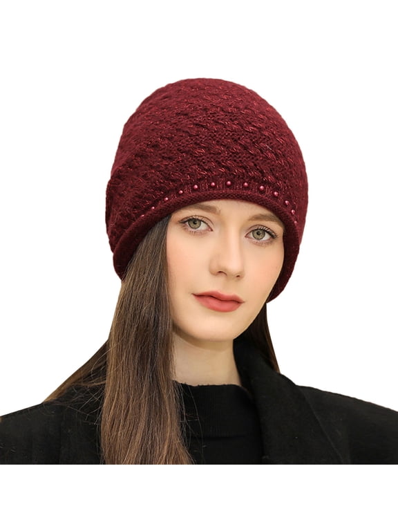 Warm Winter Hats for Women Knitting Skull Beanies Ribbed Crossed Chunky Cable Knit Lined Knit Warm Thick Wide Cuff Beanie Hat Warm Fleece Lined Office Christmas Gifts Red One Size