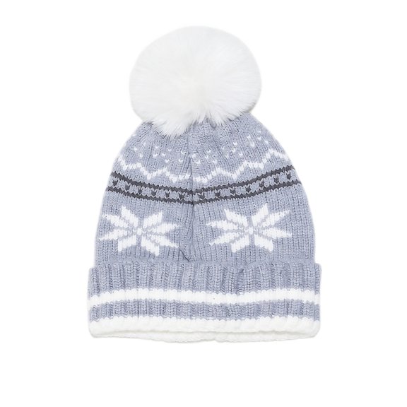 Warm Winter Hats for Women Soft Cute Snowflake Knitted Beanie with Pom-pom Plushfor Outdoor Daily Skiing