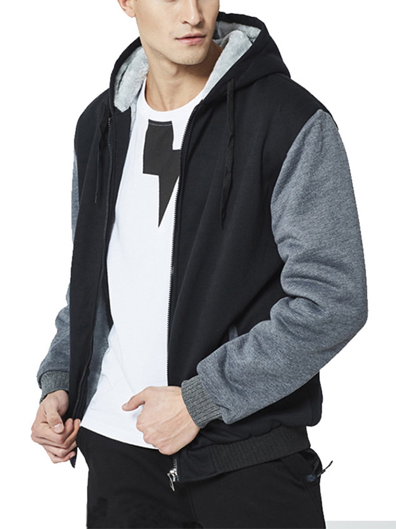 Warm Winter Heavyweight Fleece Hoodies for Men Chic Full Zip up Sweatshirt Long Sleeve Lined Active Jackets with Pockets
