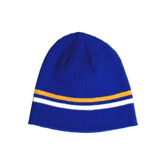 Warm Winter Knit Short Cuffless Ribbed Striped Skull Cap Beanie, Royal