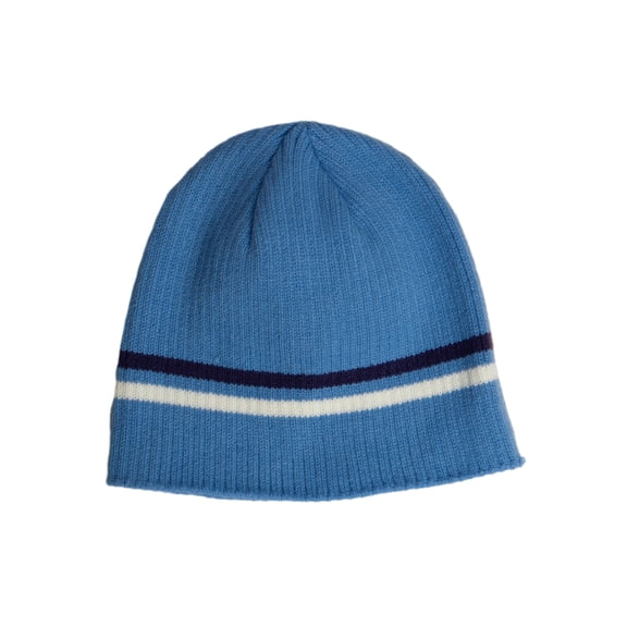 Warm Winter Knit Short Cuffless Ribbed Striped Skull Cap Beanie, Sky Blue